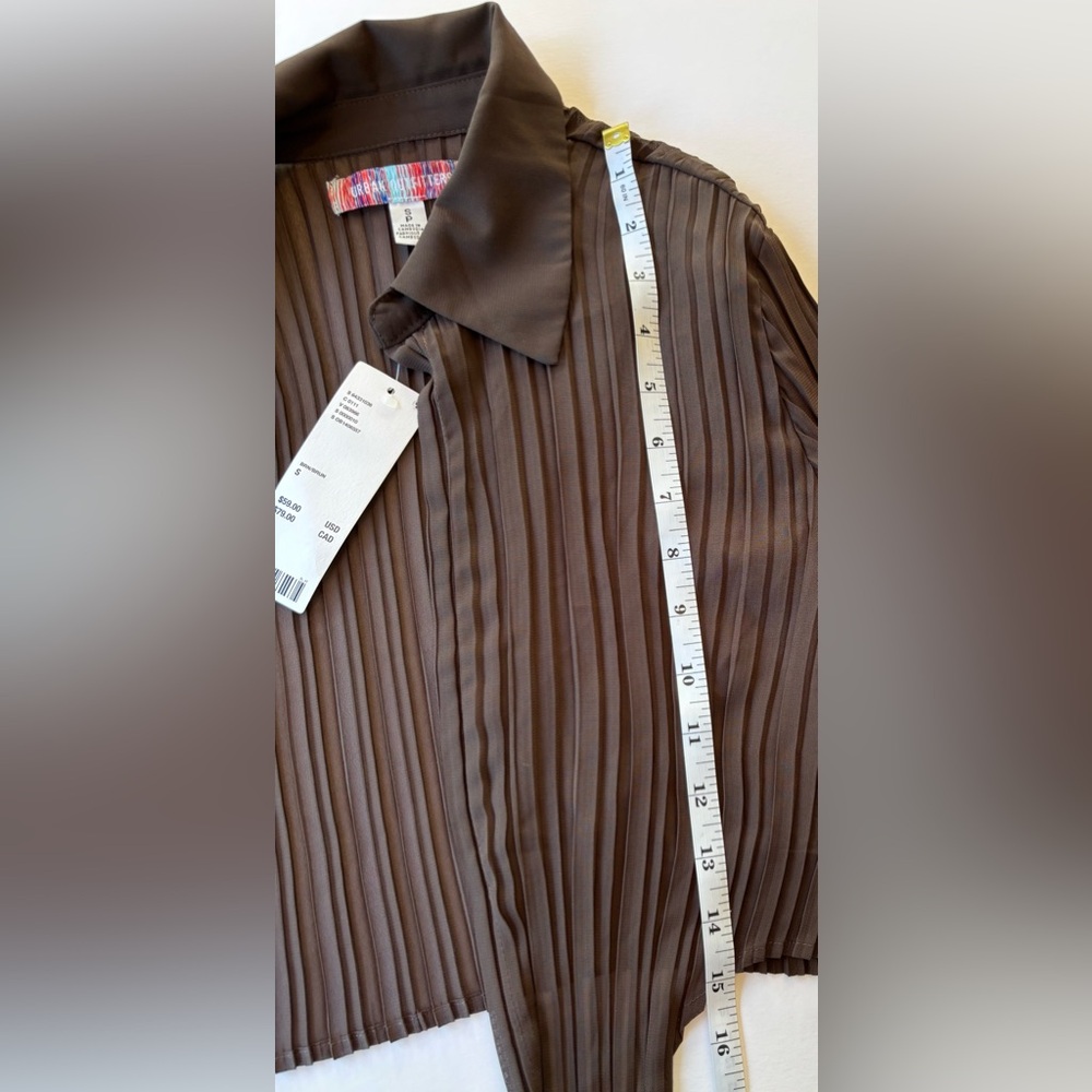 Urban Outfitters Chocolate Brown ‘Rachel’ Plisse Top With Front Tie - Picture 9 of 10